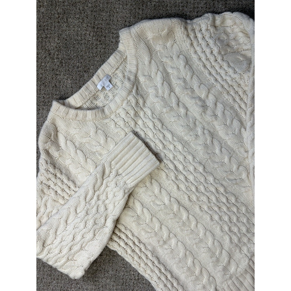 J. Jill Women's Medium Cable Knit Lambs Wool Pullover Long Sleeve Ivory Sweater